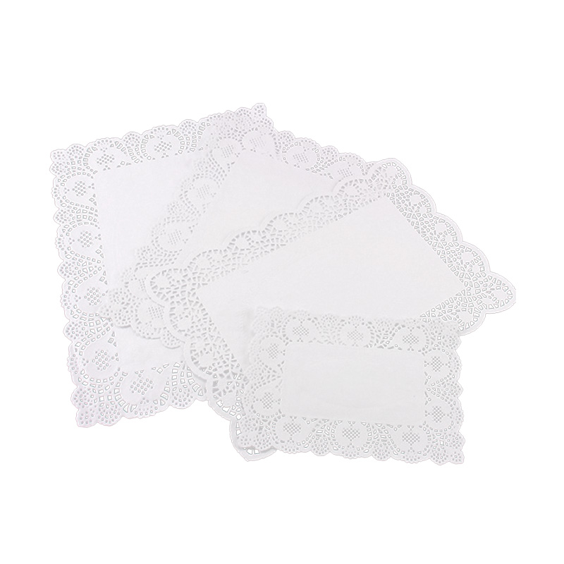 Tapetes de papel desechables de encaje rectangular blanco